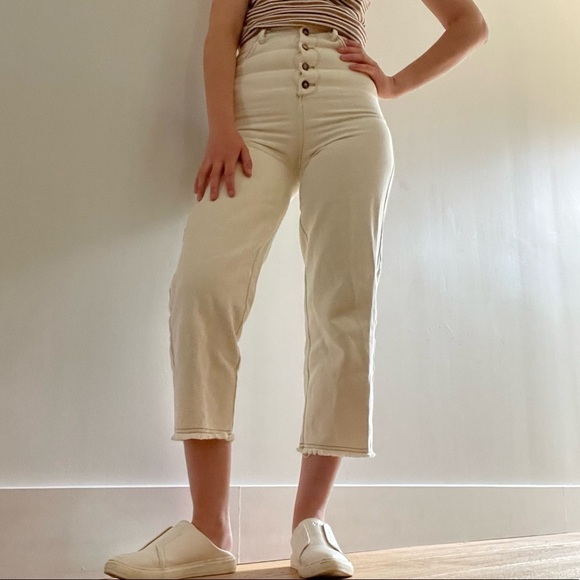 OAK + FORT CROPPED OFF WHITE STRAIGHT PANTS - S - Picture 5 of 16